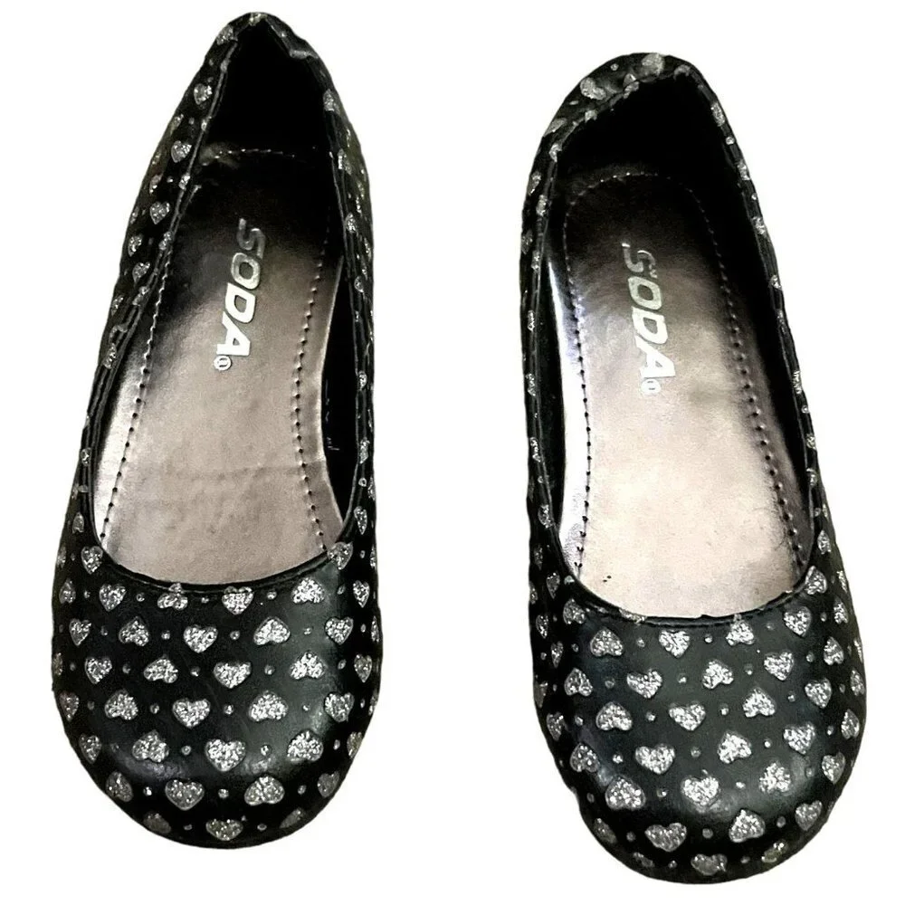 Soda Kids Black Flats Silver Stars Youth 12